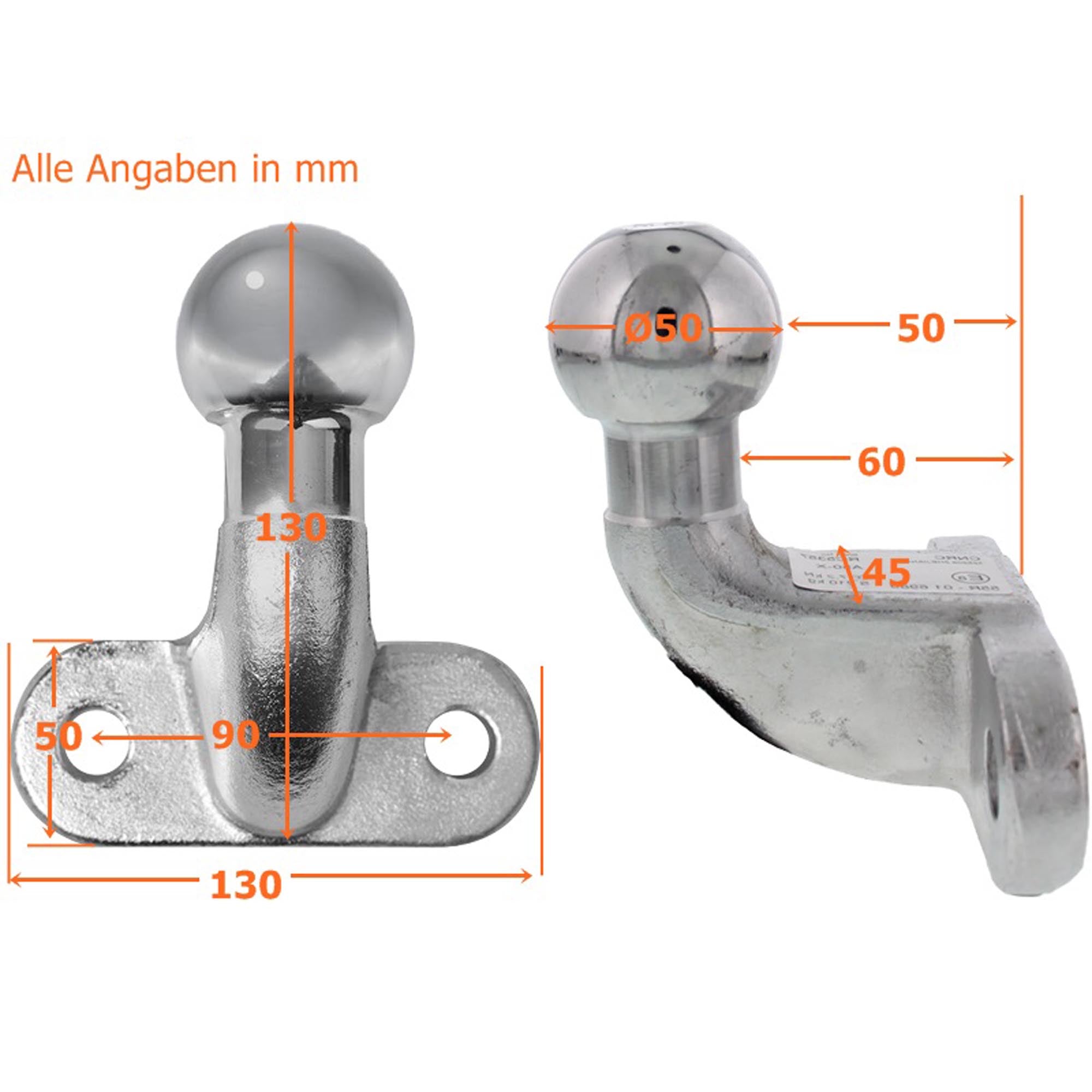 3500kg Anhänger Kugelkopf mit Flansch "Lange Version" E13