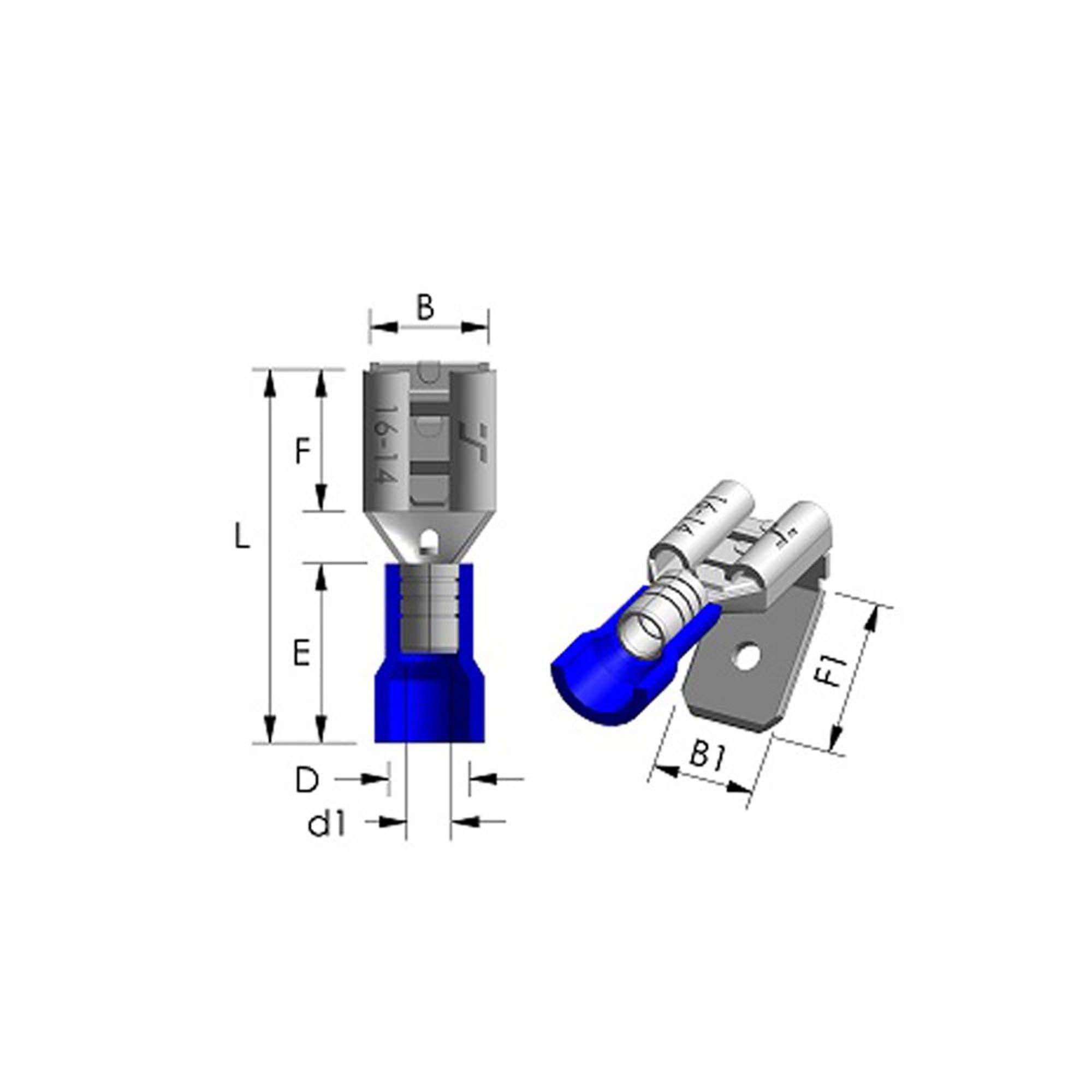 100x Flachsteckhülsen mit Abzweig blau 1,5-2,5mm AE Industries trailerteile.eu.