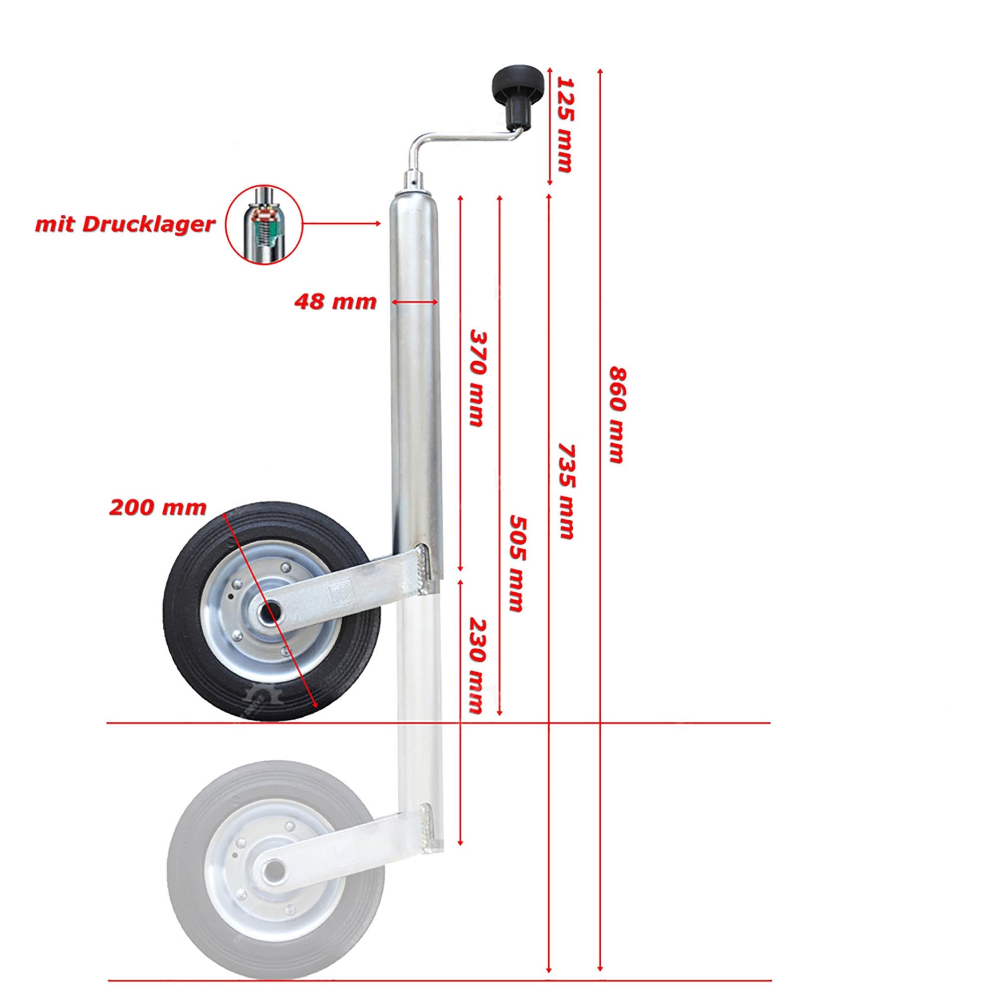 Stützrad 150kg Ø 48mm mit Klemmhalter inkl. Befestigungsschrauben
