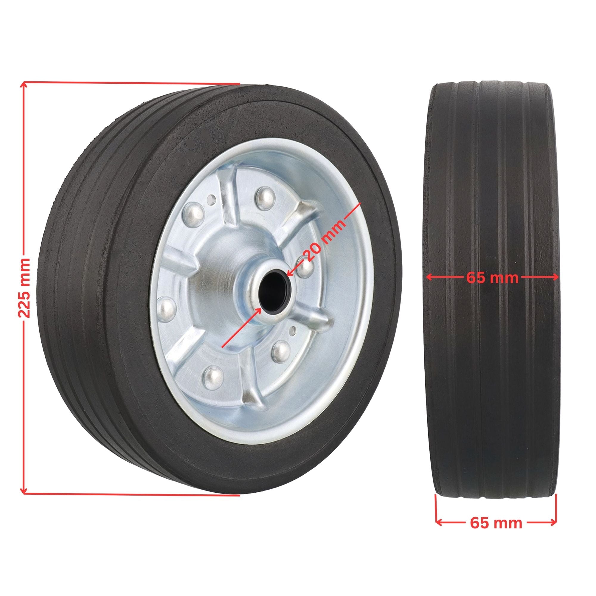 Ersatzrad 225x65mm für Anhänger Stützrad 500kg NL: 65mm