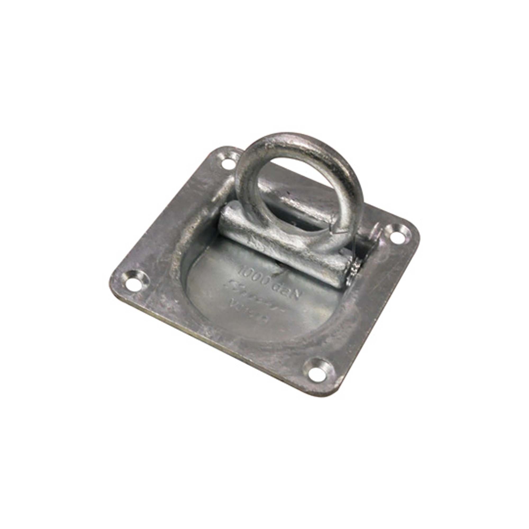 Suer Zurrring 105 × 105 mm, verzinkt, mit Rückzugfeder, Belastbarkeit 1000 daN, DIN EN 12640:2020-05