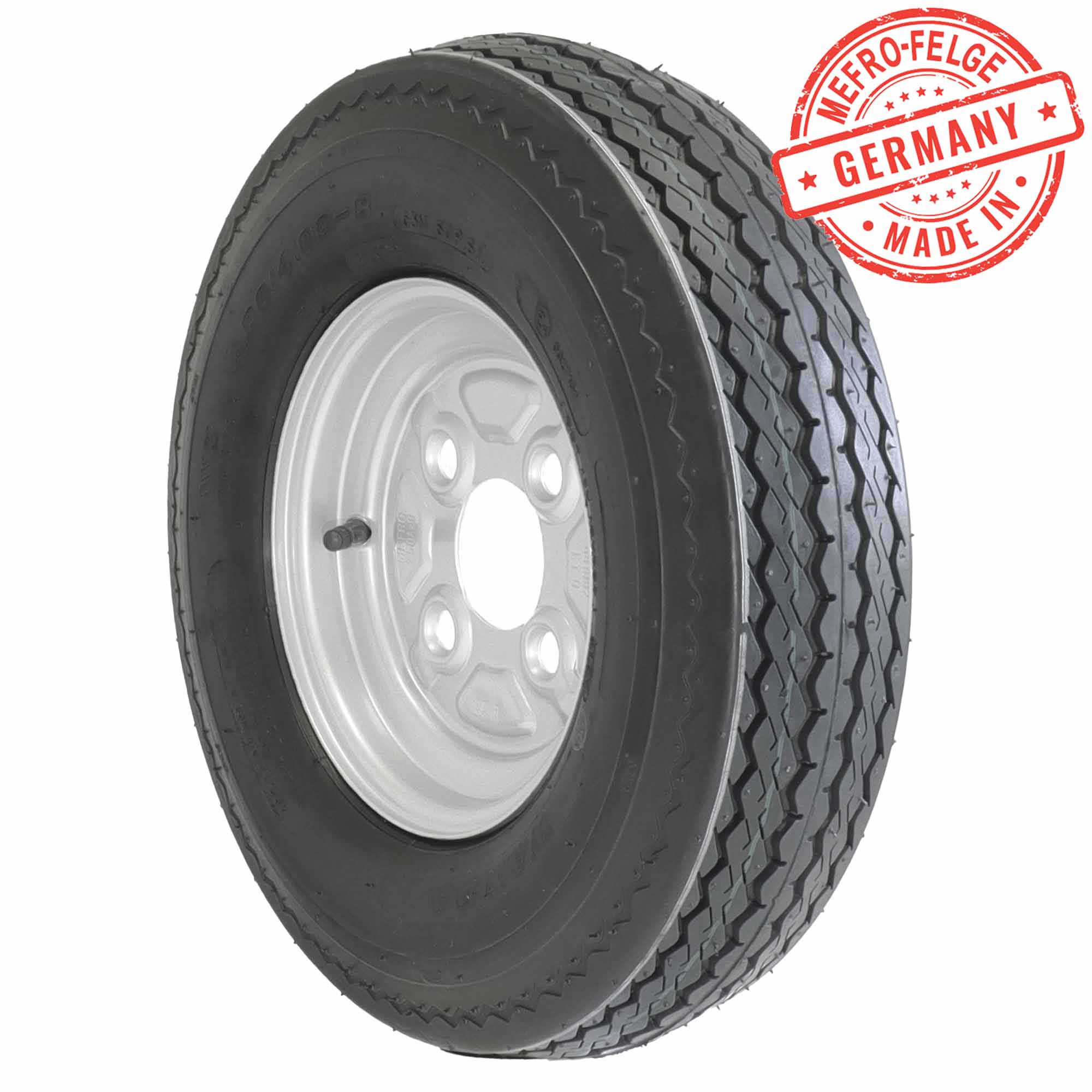 Komplettrad 4.00-8/4.80 63M mit Schlauch auf 2,50x8 Felge 4x100 ET0 / ML60