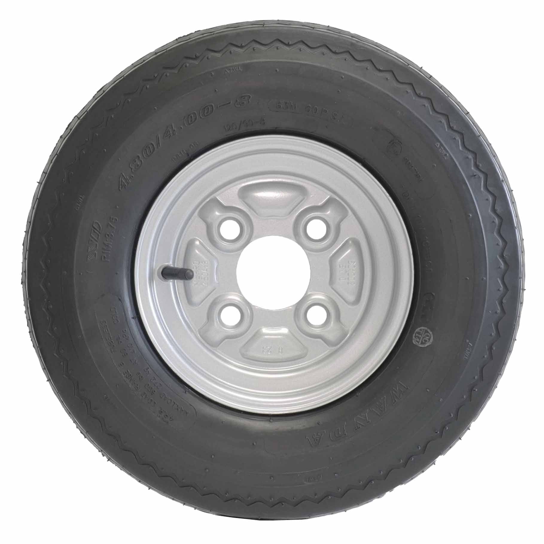 Komplettrad 4.00-8/4.80 63M mit Schlauch auf 2,50x8 Felge 4x100 ET0 / ML60