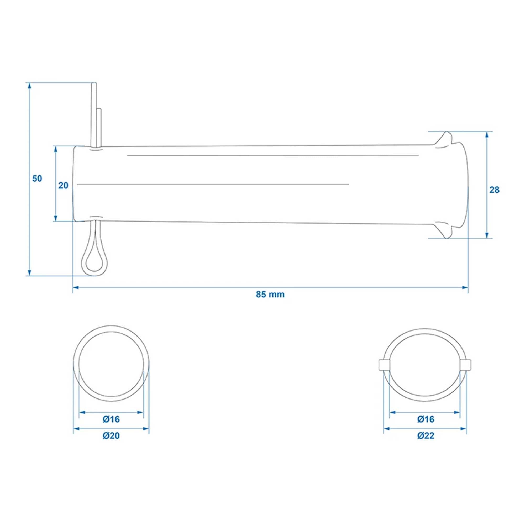 Achse mit Splint für Stützrad 48mm Ø20mm x 85mm TheDrive trailerteile.eu.