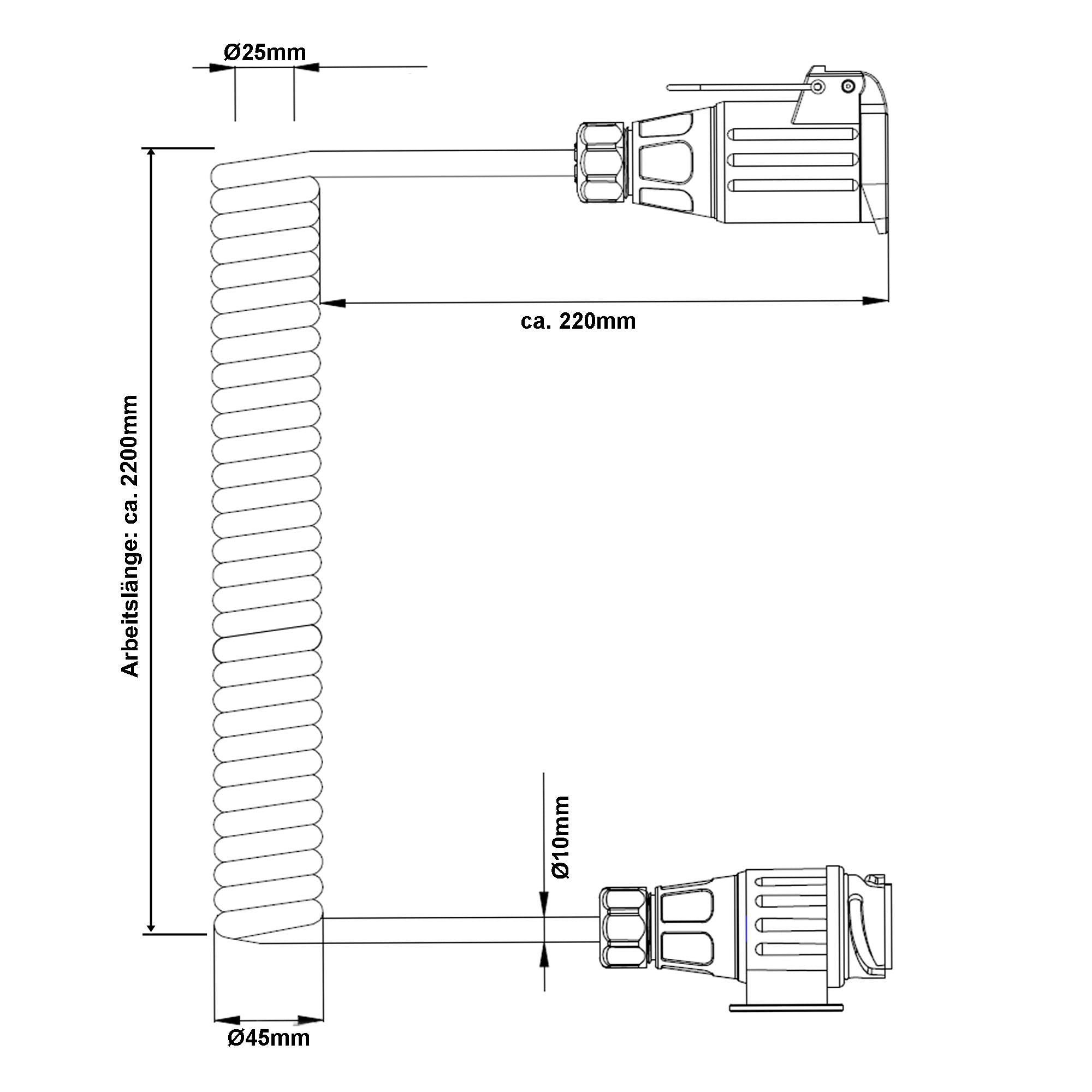 13-poliges Spiral-Verlängerungskabel 12 V bis 2,0 m für Pkw-Anhänger KAMAR trailerteile.eu.