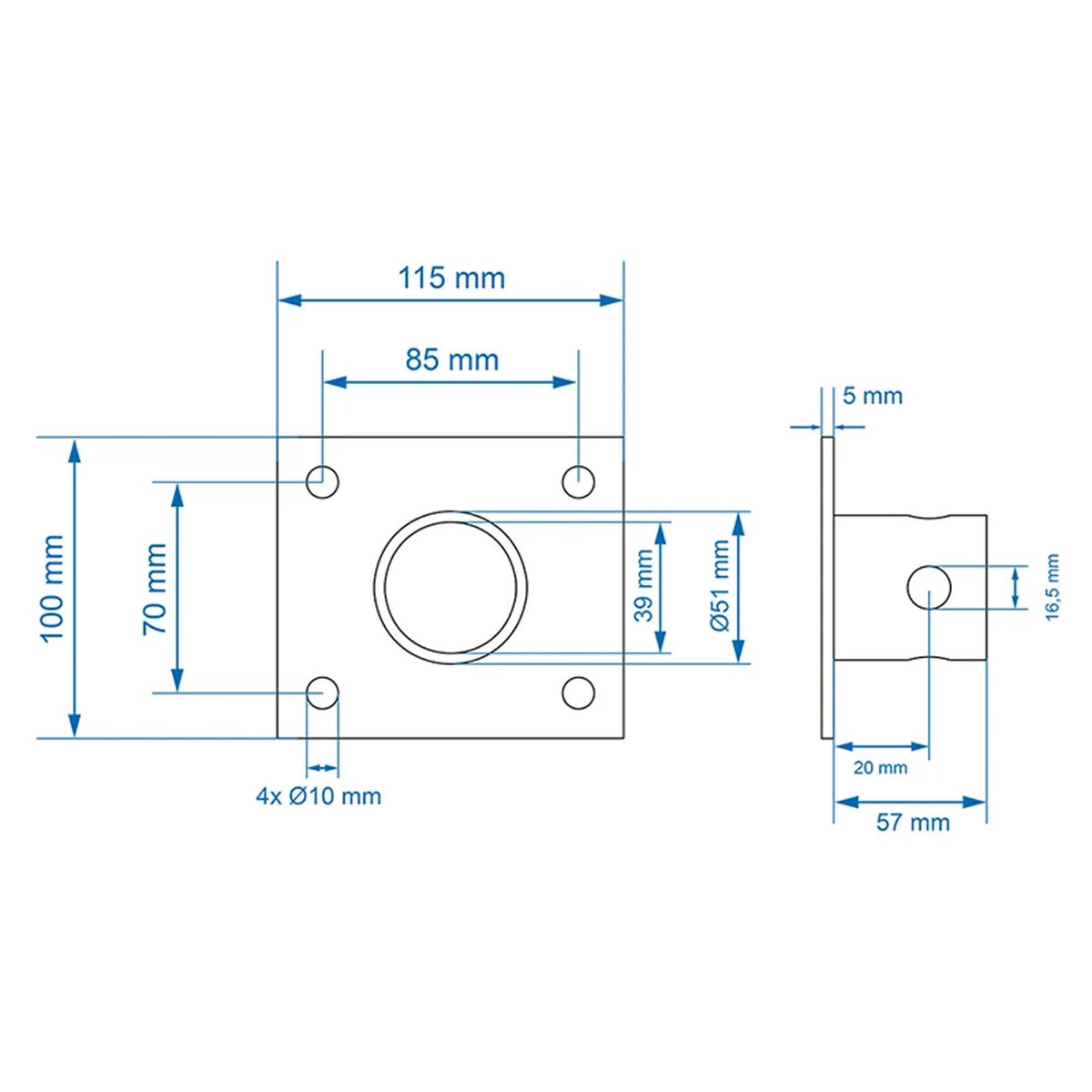 Montageplatte Halterung für Abstellstütze T430357 / T430358 | 115 x 100 mm Pro Plus trailerteile.eu.