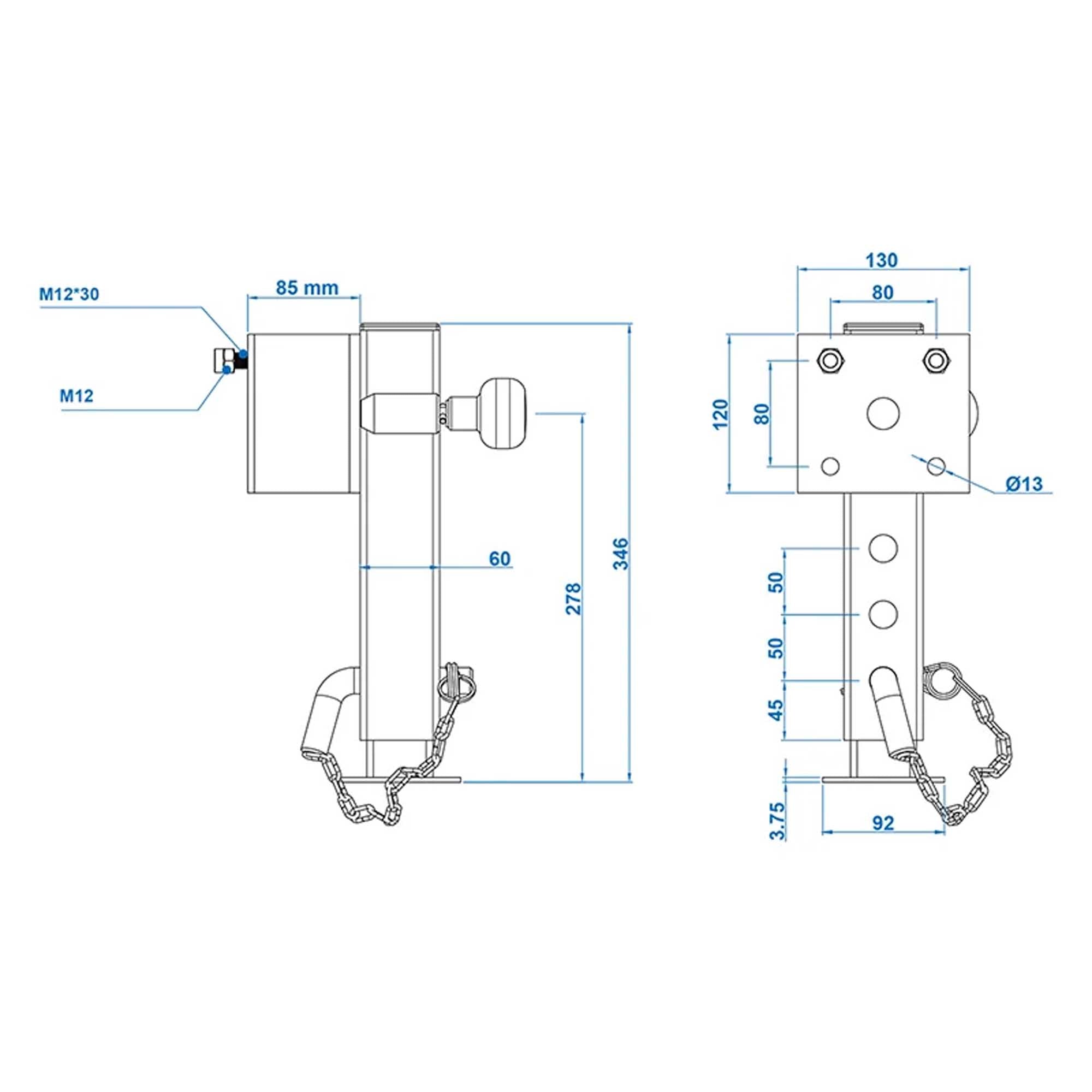 Abstellstütze 60x60mm kippbar 346-546 mm 1300 kg mit Schraubensatz