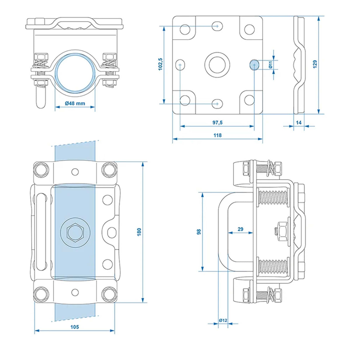 Klemmhalter Ø 48mm für Stützräder drehbar