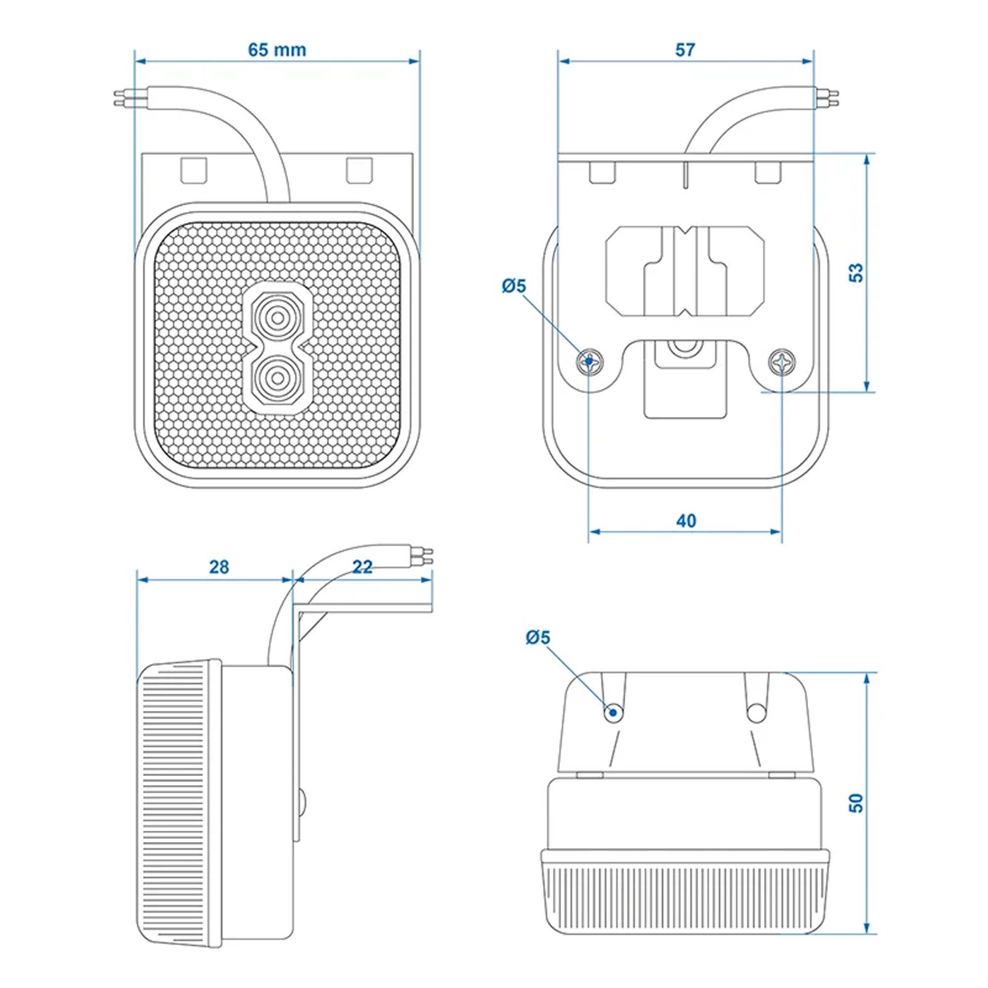 Positionsleuchte 12-24V Weiß 65 x 65 mm LED mit Halter