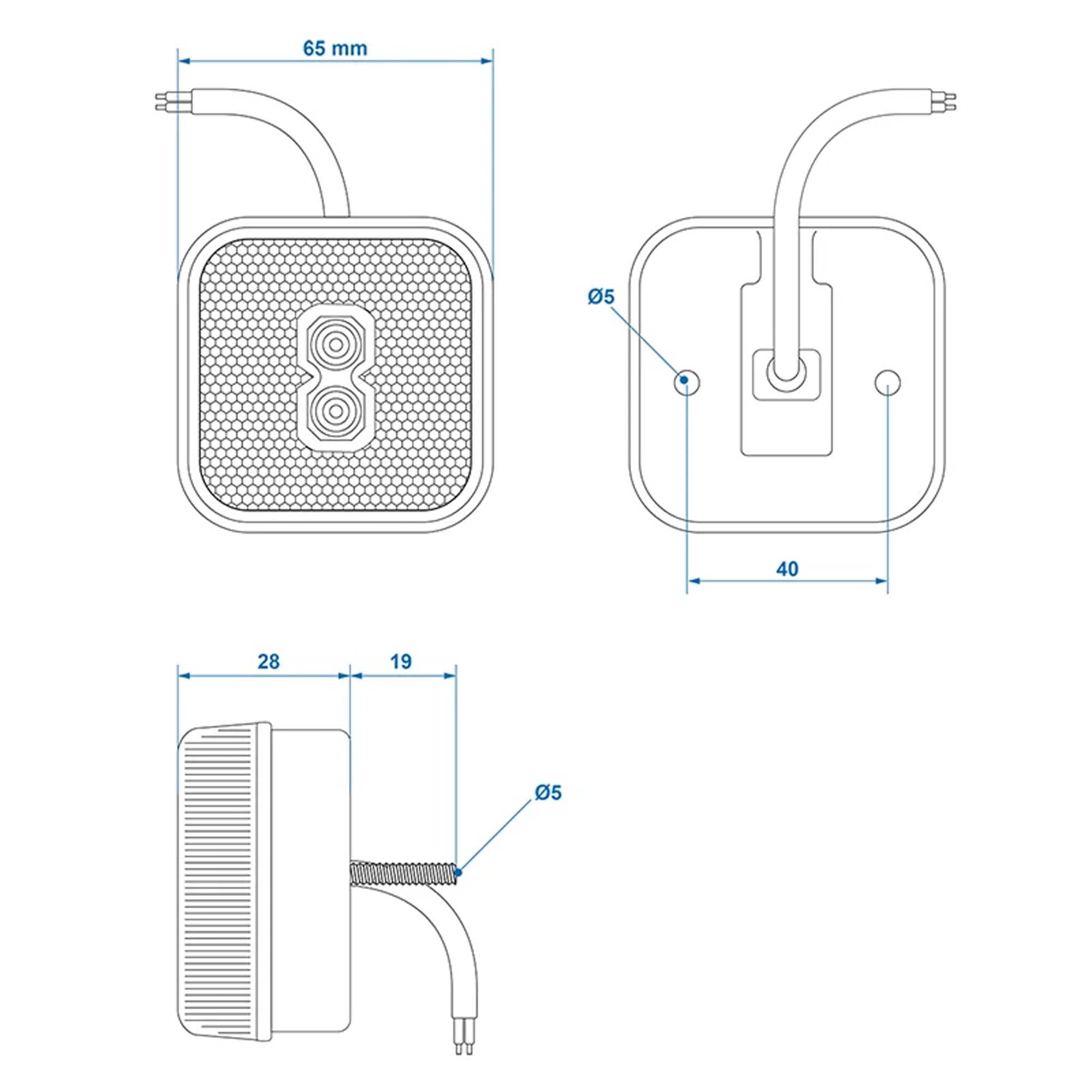 Positionsleuchte 12/24V Rot 65 x 65 mm LED