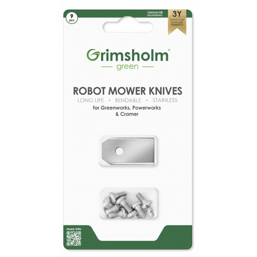 9x Edelstahl Messer passend für Greenworks, Powerworks & Cramer Grimsholm trailerteile.eu.