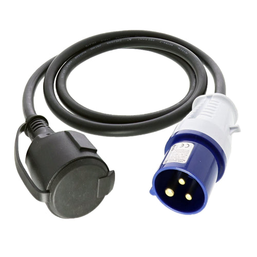 Adapterkabel CEE-Stecker auf Schuko-Kupplung 1,5m 3x2,5mm² H07RNG 230V IP44 McPower trailerteile.eu.