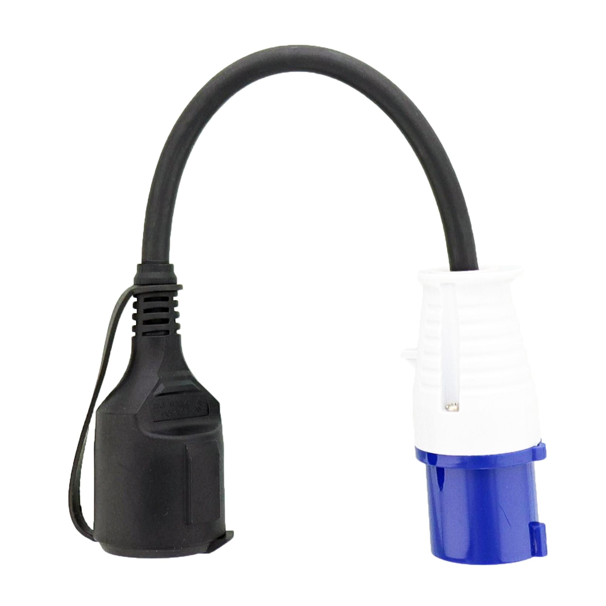 Adapterkabel CEE-Stecker auf Schuko-Kupplung 0,35m 3x2,5mm² H07RNG 230V IP44