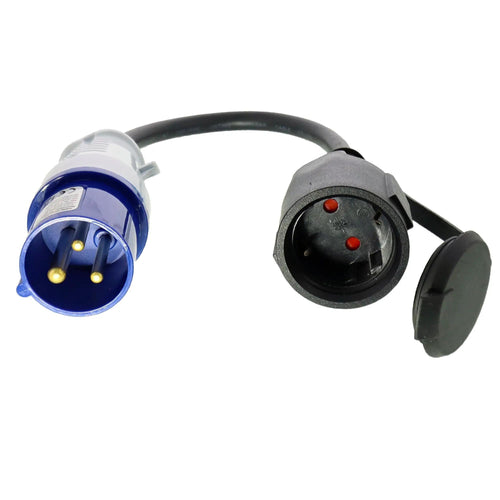 Adapterkabel CEE-Stecker auf Schuko-Kupplung 0,35m 3x2,5mm² H07RNG 230V IP44 McPower trailerteile.eu.