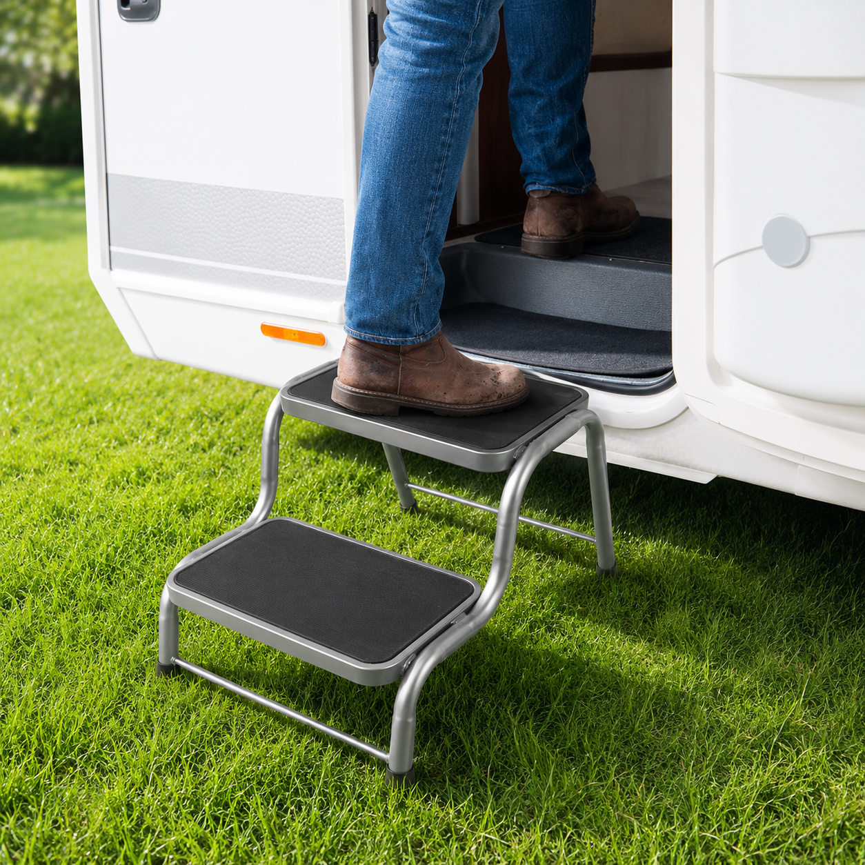 Doppeltrittstufe für Wohnwagen Haushalt Camping 2 Stufen bis150kg TheDrive trailerteile.eu.