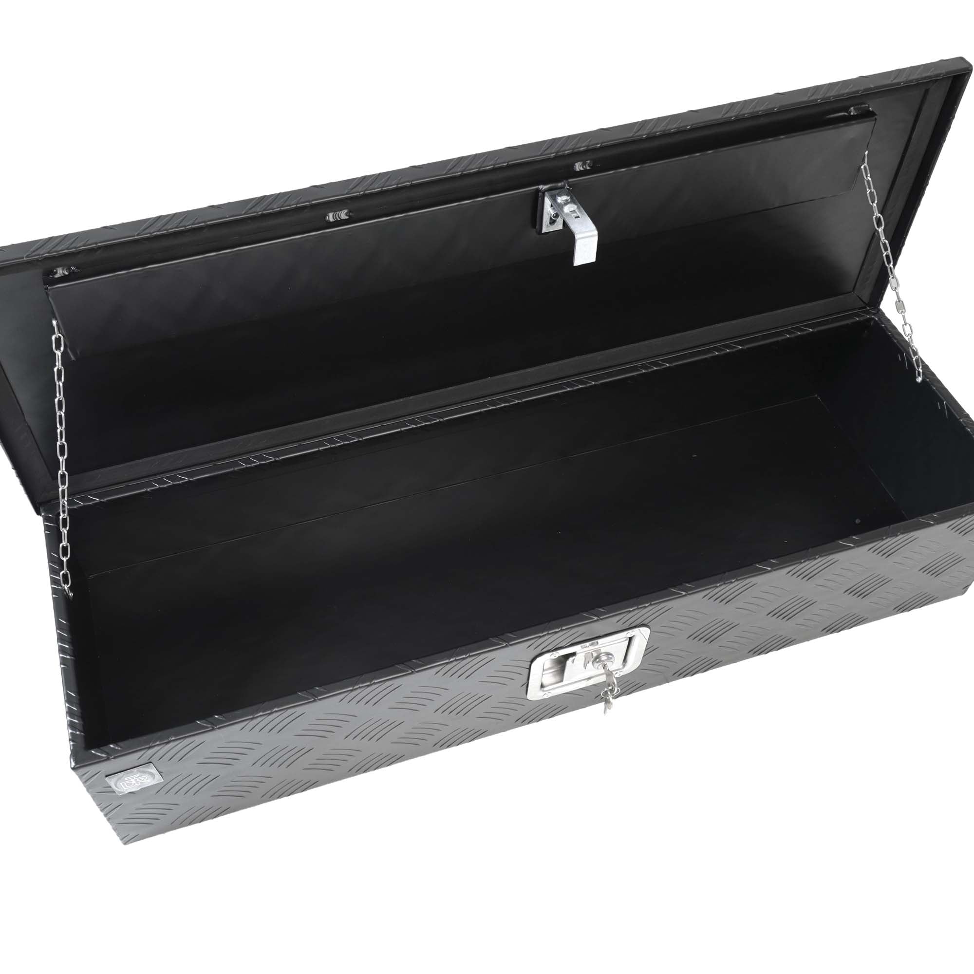 Deichselbox Werkzeugbox Staubox 950x320x190mm Alu Riffelblech Schwarz