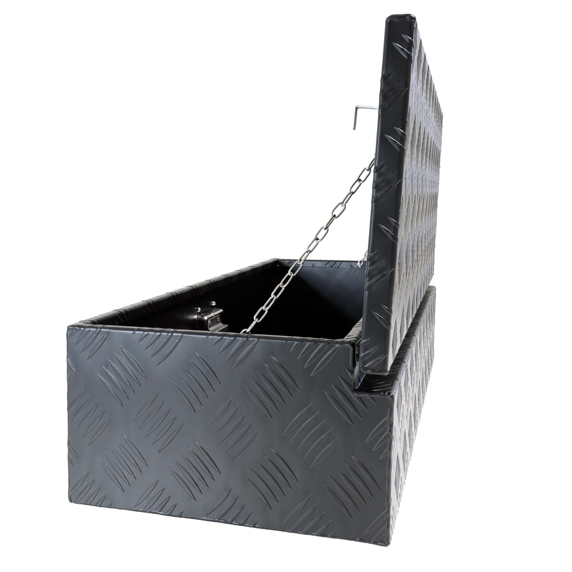 Deichselbox Werkzeugbox Staubox 950x320x190mm Alu Riffelblech Schwarz