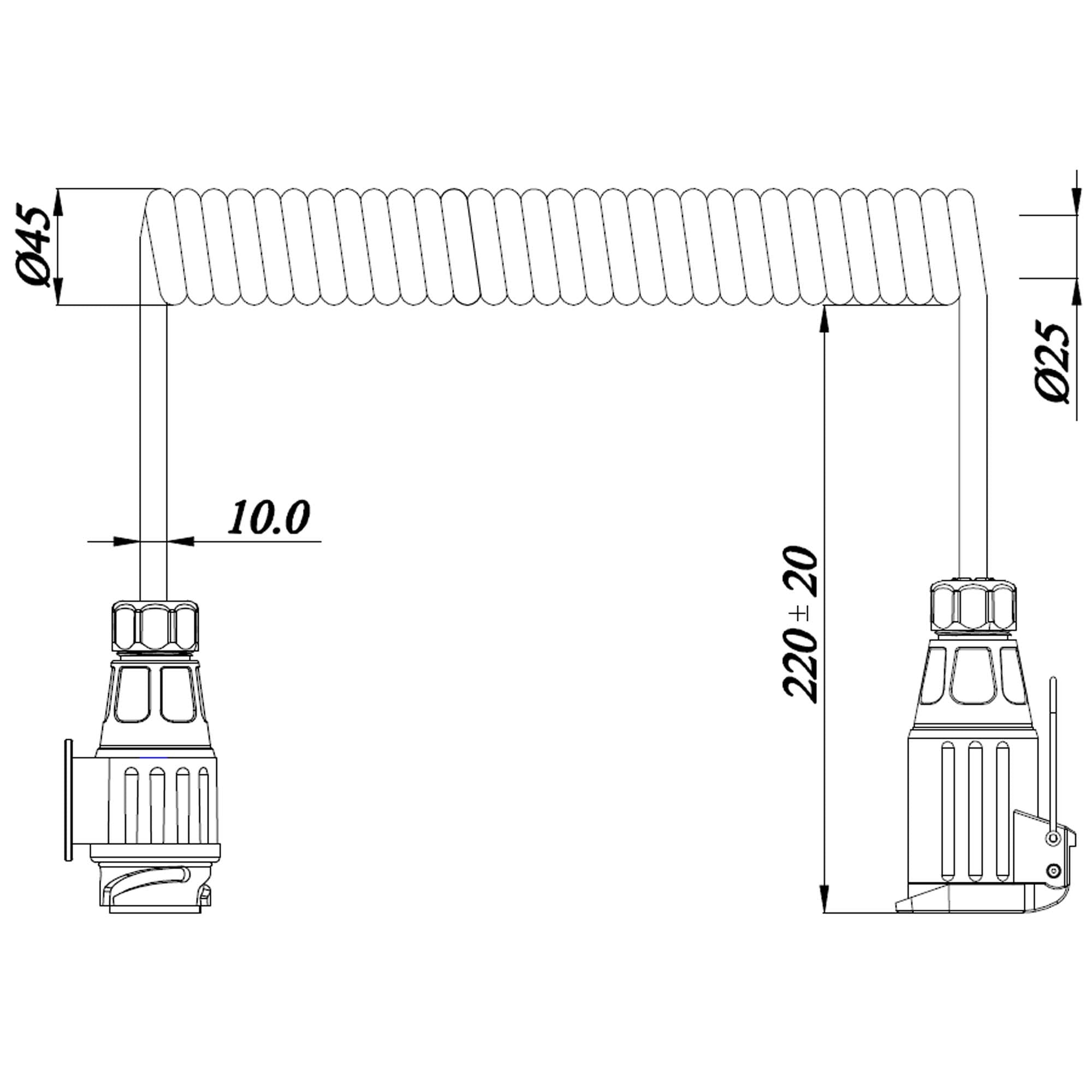 13-poliges Spiralkabel Verlängerungskabel 13-Adern 1,5M 1x Stecker / 1x Steckdose