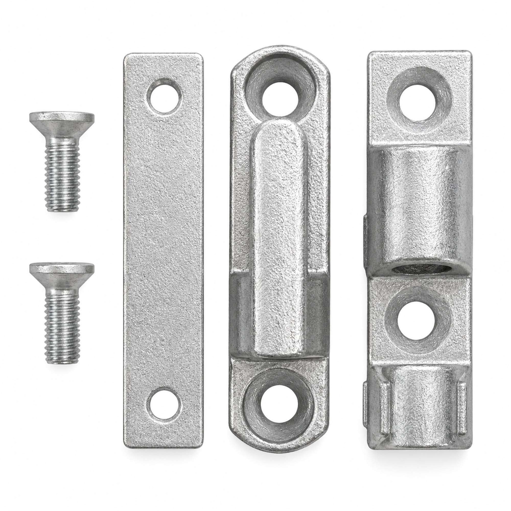 Scharnierset für Alubordwände von PKW-Anhängern – 4 Scharnierlager, 4 Scharnierbolzen, Gegenplatten und M8 Schrauben TheDrive trailerteile.eu.