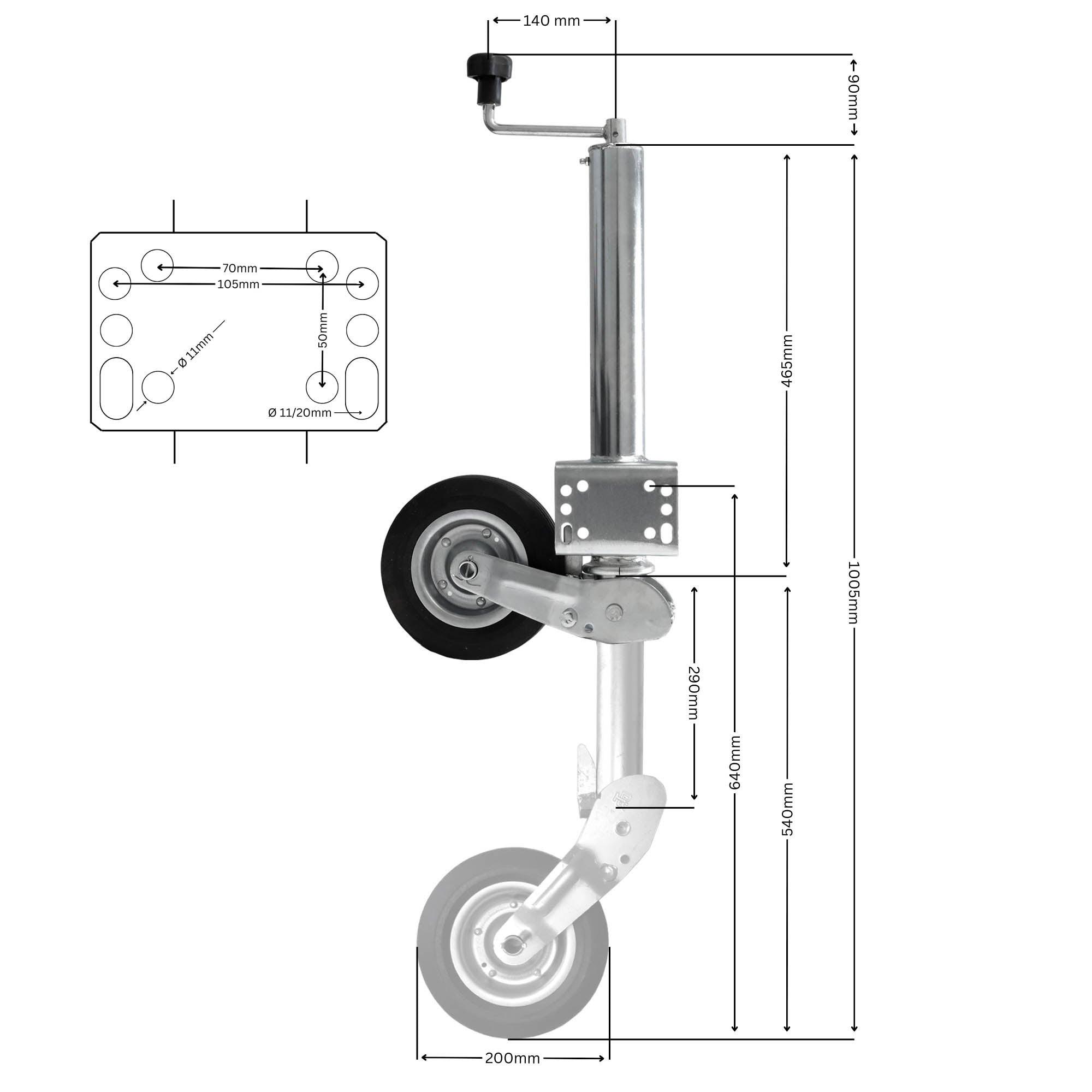 Anhänger Automatik Stützrad 60mm 400kg Stützlast mit Anbausatz TheDrive trailerteile.eu.