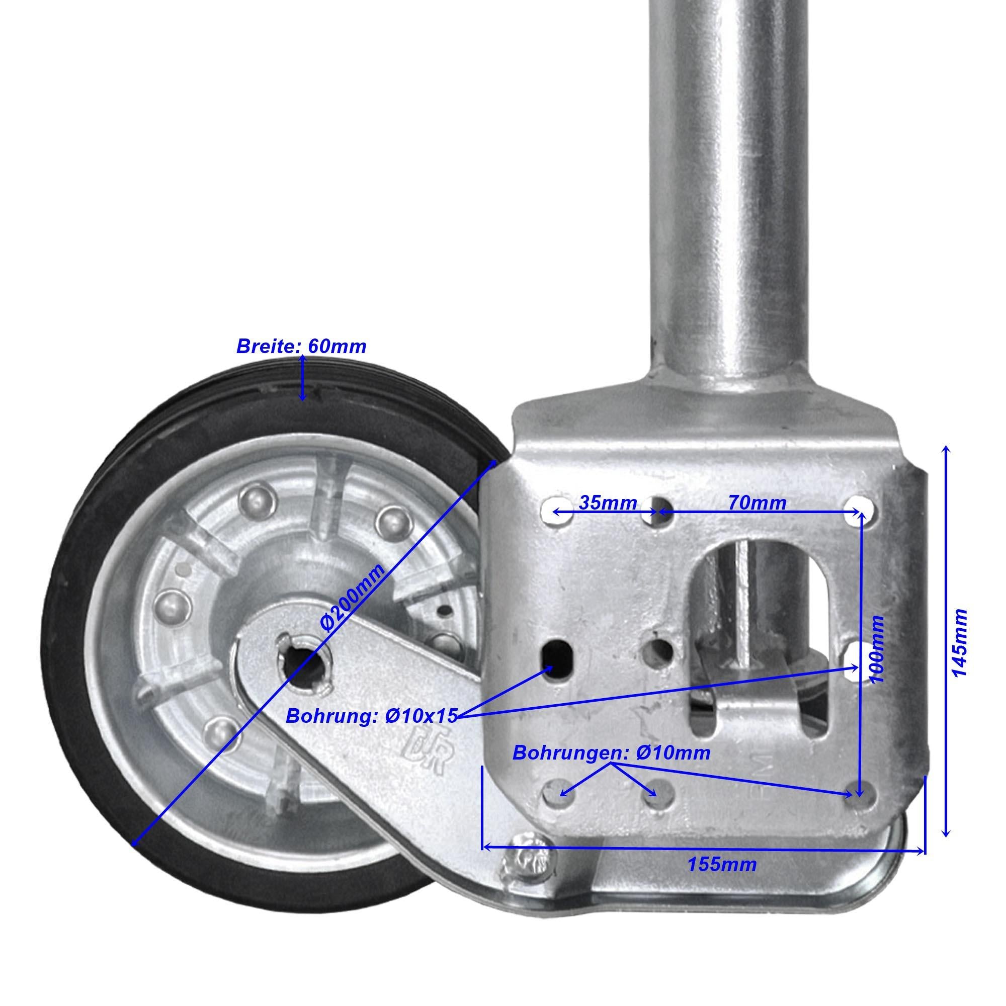 Stützrad 500KG TD60VL XL-Rohr 200x60 erhöhte Tragfähigkeit