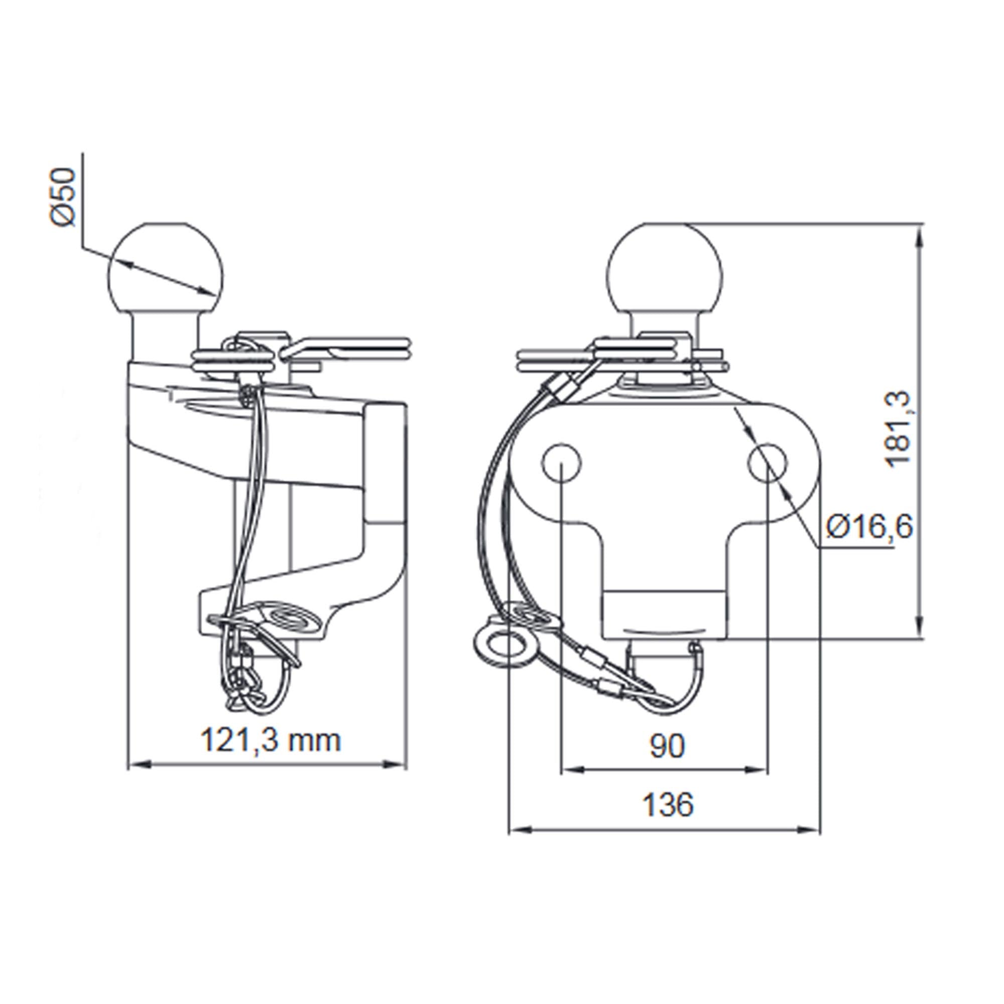 Anhängerkupplung Zweifach Ø50mm 3.500kg Schwarz