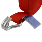 S-Line Zurrgurt 5035, 8 m, Festende 0,5 m, Losende 7,5 m, zweiteilig, mit Druckratsche R50E1 und Spitzhaken doppelt 5002, Gewebe 50 mm, rot, LC 2500 daN im geraden Zug/5000 daN in der Umreifung, STF 350 daN, Dehnung < 5 %